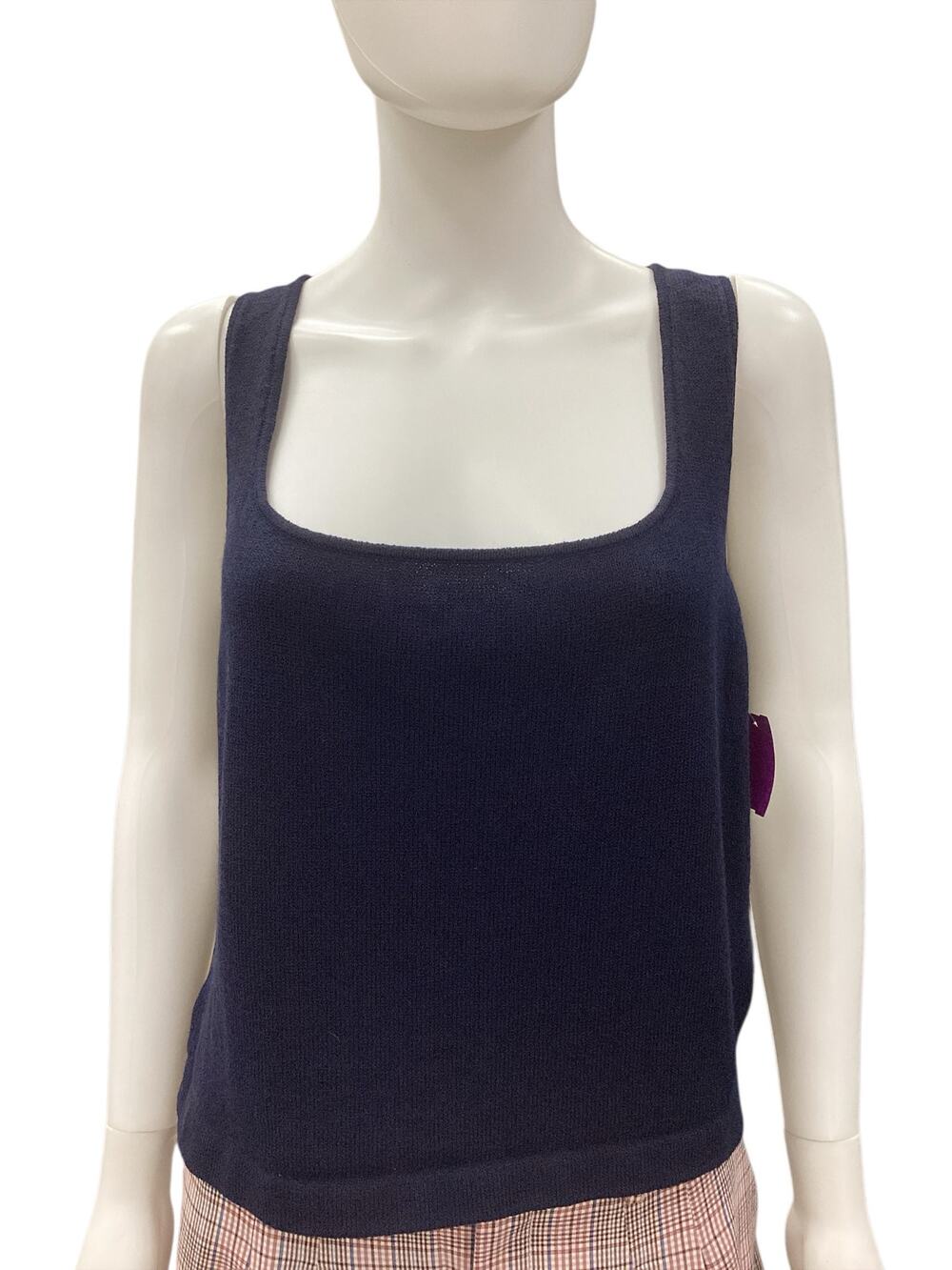 St. John Top Women’s Size L Tank Style Fine Knit Lightly Cropped Navy Blue